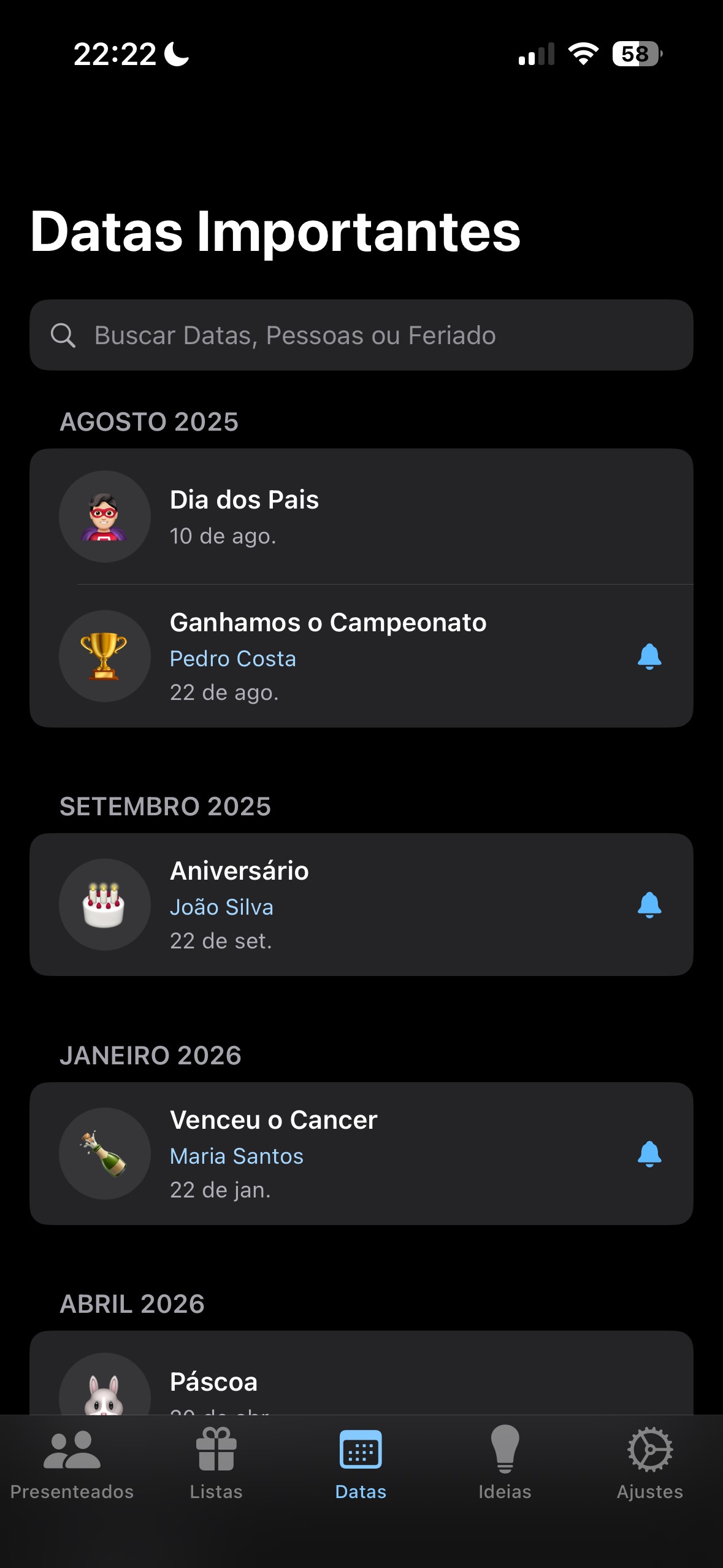 Tela de Datas Importantes
